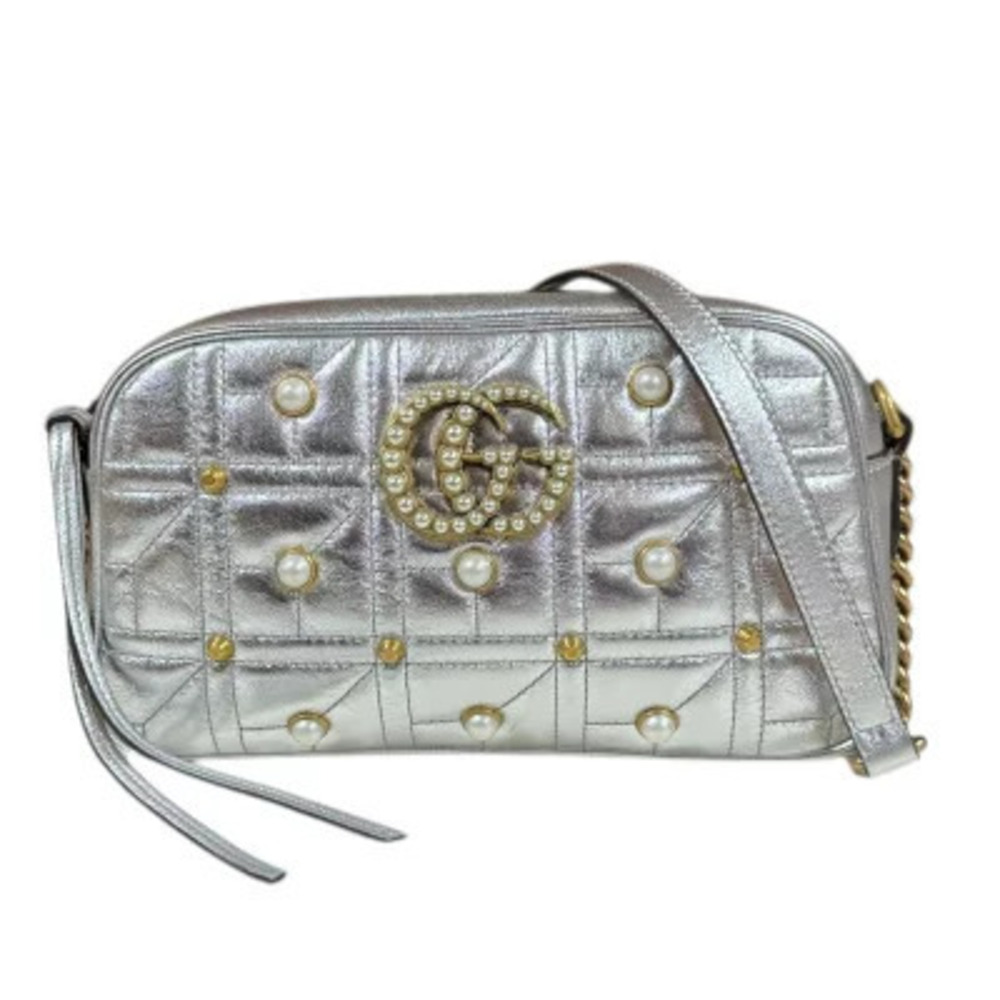 Gucci GG Marmont Shoulder Bag Leather Silver